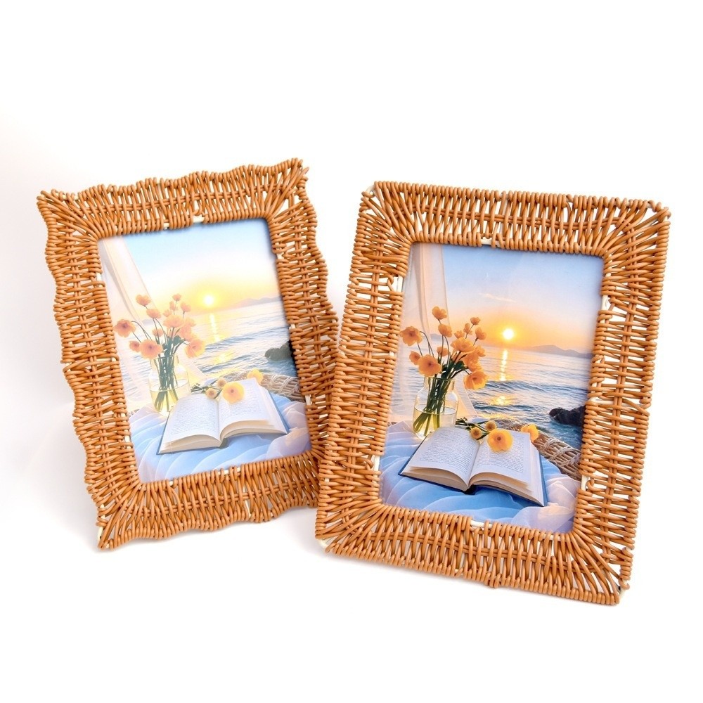 Boho Style Vintage Rattan Phot - Bamboo Photo Frame ulasan dan harga