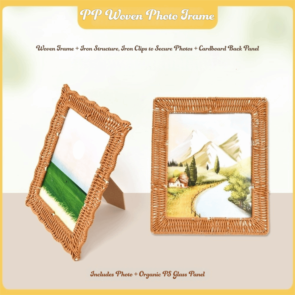 Boho Style Vintage Rattan Phot - Bamboo Photo Frame ulasan dan harga